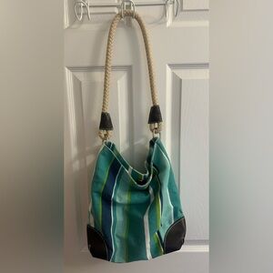 Canvas Shoulder Bag Womens Stripe Blue Green Summer Vacation